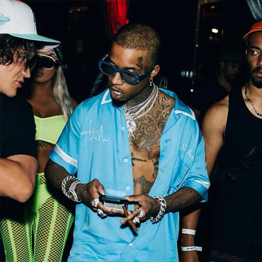 Tory Lanez wearing the THIERRY LASRY for PATRON OF THE NEW “VICTIMY” sunglasses