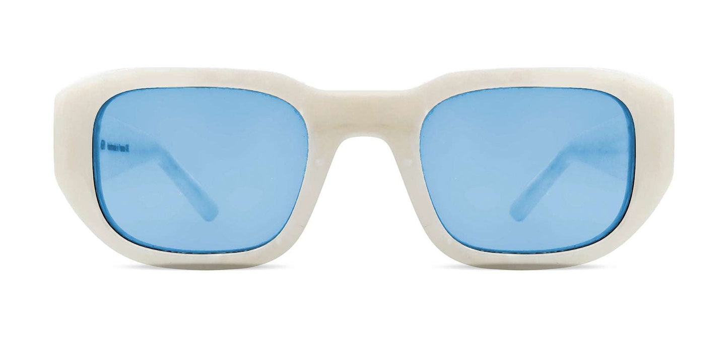 VICTIMY 079 White Horn Rectangle Tinted Sunglasses