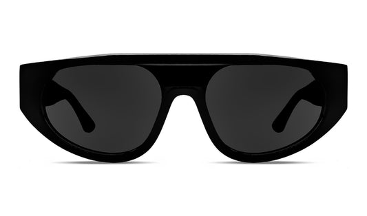 90s-inspired shield sunglasses with futuristic wraparound design and dark lenses