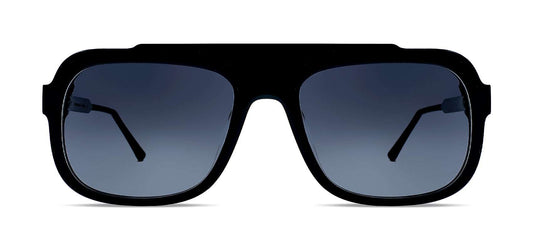 Aviator sunglasses in matte black acetate with gradient grey lenses and silver metal temples