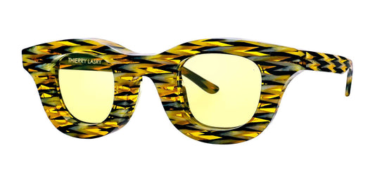 HACKTIVITY 3101 Yellow Pattern Rectangle Tinted Sunglasses