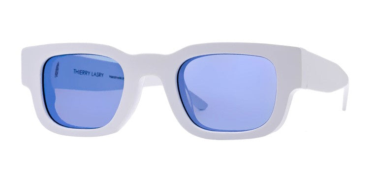 りー FOXXXY Handmade Rectangle Sunglasses in White & Purple Tinted