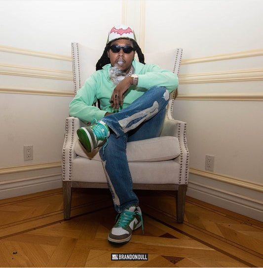 Takeoff wearing the ENFANTS RICHES DÉPRIMÉS x THIERRY LASRY “THE ISOLAR 2”