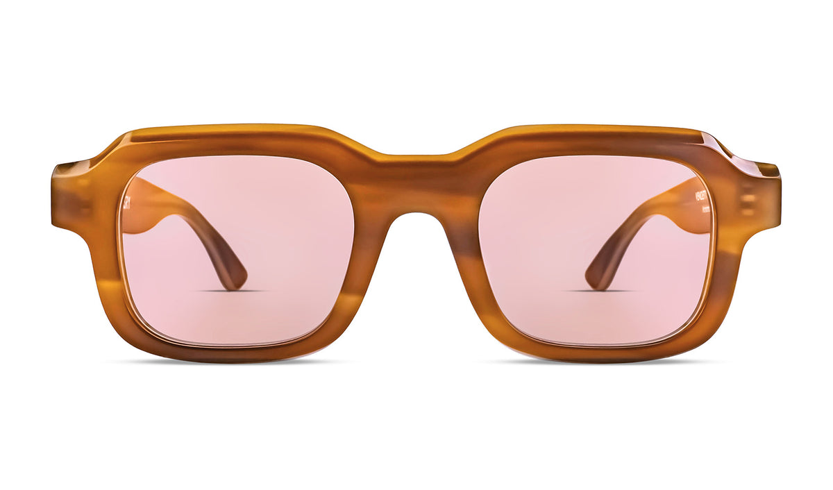 Thierry Lasry VENDETTY Rectangle Sunglasses in brown pattern with pink tinted lenses