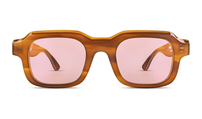 Thierry Lasry VENDETTY Rectangle Sunglasses in brown pattern with pink tinted lenses