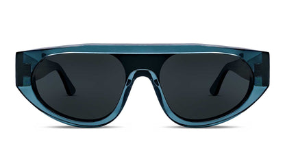 90s-inspired shield sunglasses with futuristic wraparound design and dark lenses