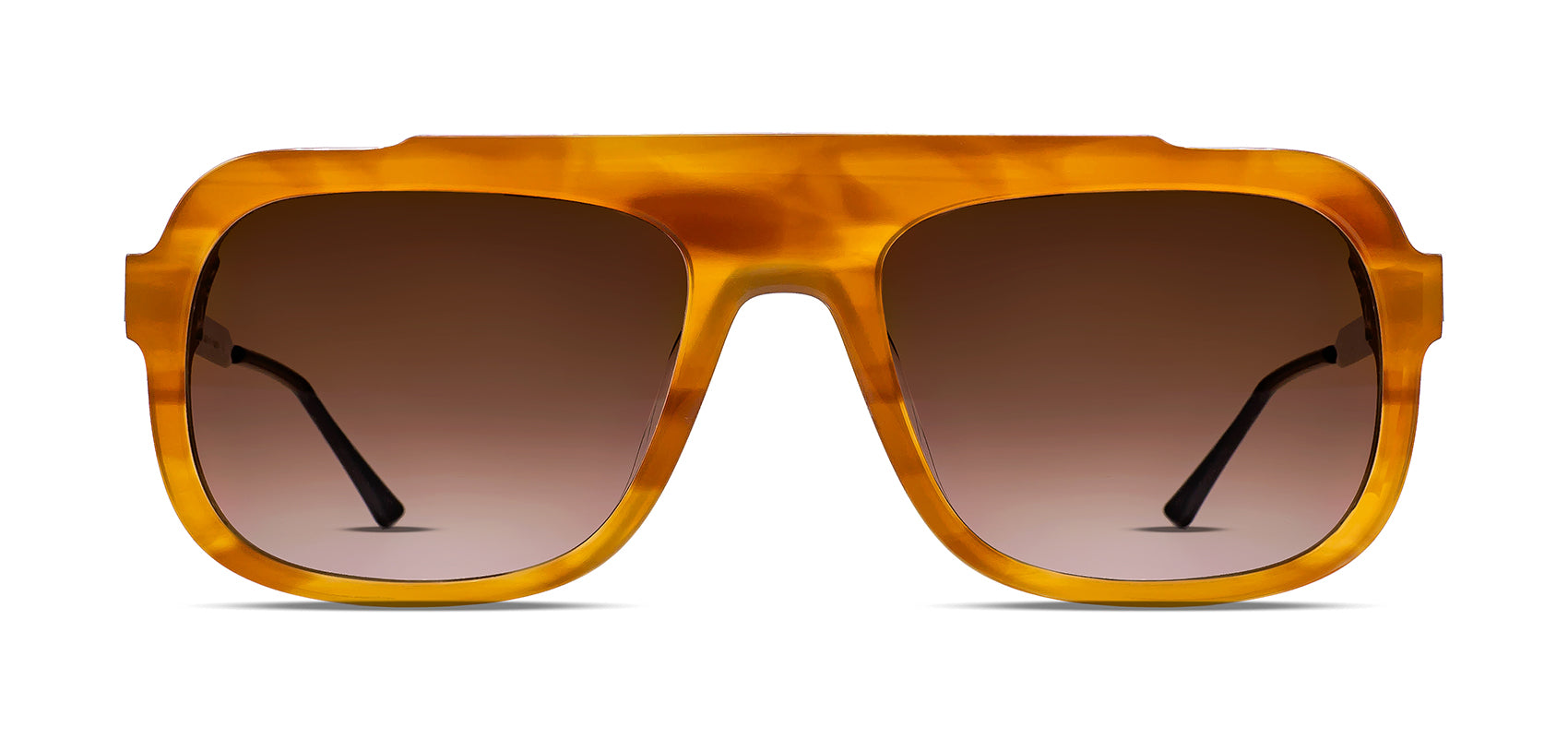 Aviator sunglasses in brown acetate with gradient brown lenses and silver metal temples