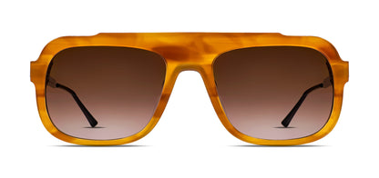 Aviator sunglasses in brown acetate with gradient brown lenses and silver metal temples