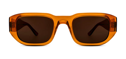 Thierry Lasry VICTIMY unisex futuristic rectangular sunglasses in translucent orange acetate with UV protection