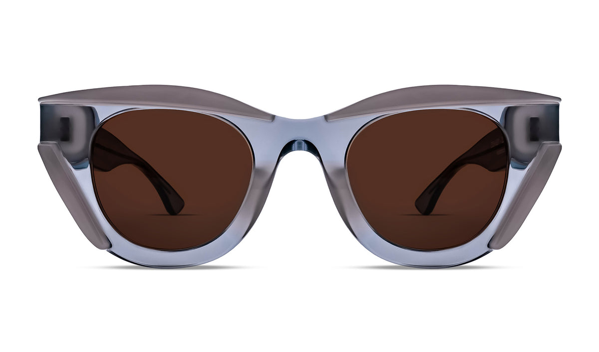 Thierry Lasry DISMISSY Luxury Cat-Eye Sunglasses, translucent grey and blue acetate, optimal UV protection, handcrafted in Italy