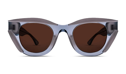 Thierry Lasry DISMISSY Luxury Cat-Eye Sunglasses, translucent grey and blue acetate, optimal UV protection, handcrafted in Italy