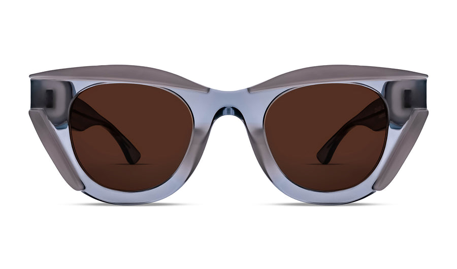 Thierry Lasry DISMISSY Luxury Cat-Eye Sunglasses, translucent grey and blue acetate, optimal UV protection, handcrafted in Italy