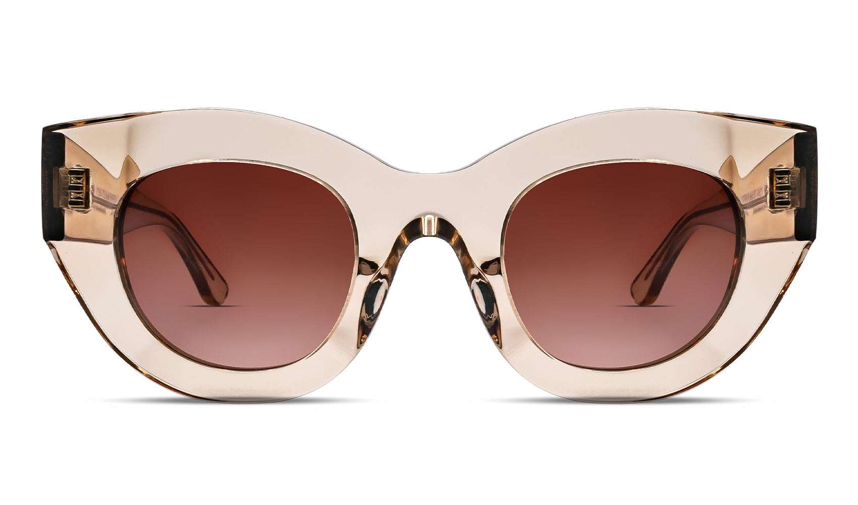 Oversized champagne color cat-eye sunglasses with gradient brown lenses