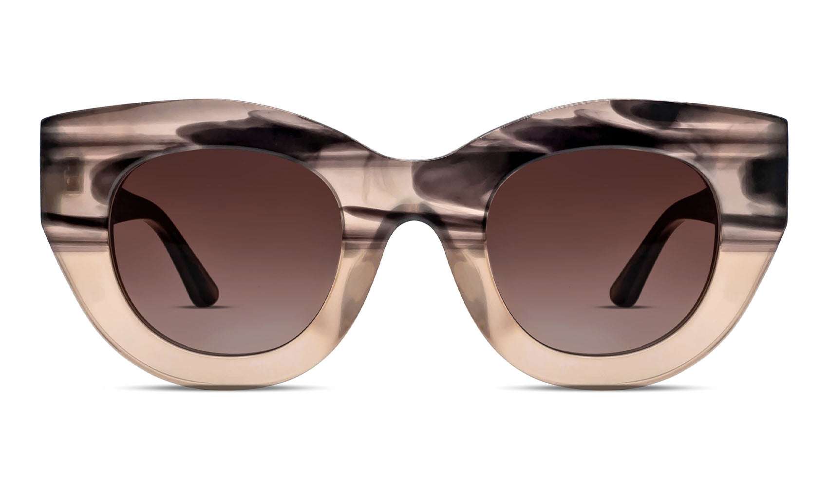 Oversized champagne color cat-eye sunglasses with gradient brown lenses
