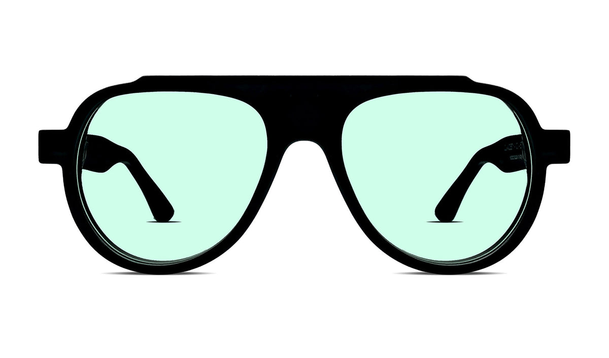 Black unisex aviator sunglasses with mint tinted lenses – luxury designer eyewear for men and women