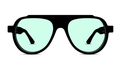 Black unisex aviator sunglasses with mint tinted lenses – luxury designer eyewear for men and women