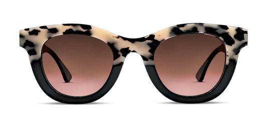 Thierry Lasry Consistency soft cat-eye sunglasses in black and white/black tortoiseshell gradient acetate, handcrafted in Italy, optimal UV protection