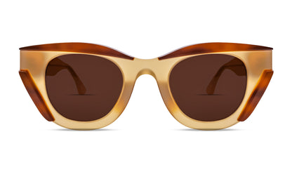 Thierry Lasry DISMISSY Luxury Cat-Eye Sunglasses, milky yellow and brown acetate, optimal UV protection, handcrafted in Italy