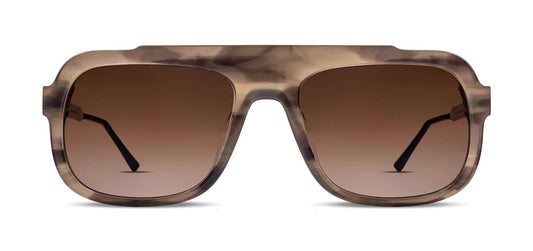 Aviator sunglasses in brown pattern acetate with gradient brown lenses and silver metal temples