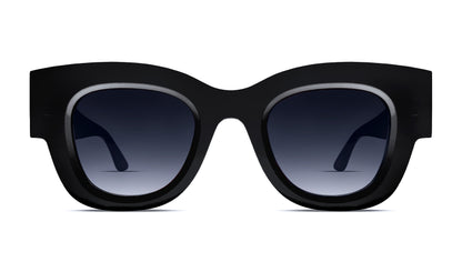Thierry Lasry CONFESSY rectangular sunglasses in solid black acetate, retro-inspired design, handcrafted in France