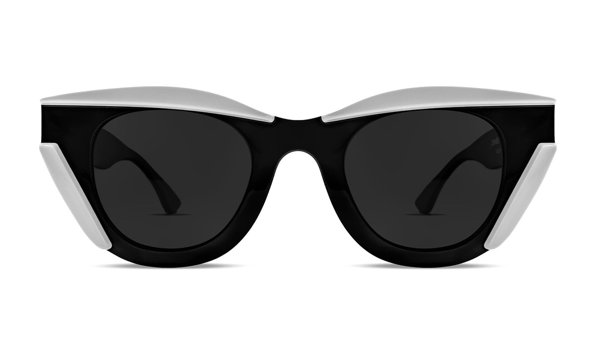 Thierry Lasry DISMISSY Luxury Cat-Eye Sunglasses, solid black and white acetate, optimal UV protection, handcrafted in Italy