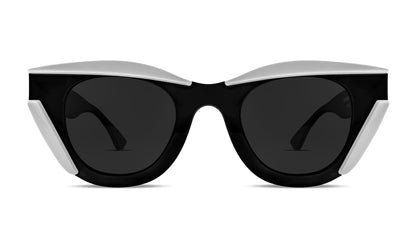 Thierry Lasry DISMISSY Luxury Cat-Eye Sunglasses, solid black and white acetate, optimal UV protection, handcrafted in Italy