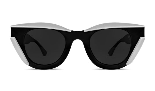 Thierry Lasry DISMISSY Luxury Cat-Eye Sunglasses, solid black and white acetate, optimal UV protection, handcrafted in Italy