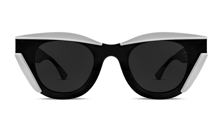 Thierry Lasry DISMISSY Luxury Cat-Eye Sunglasses, solid black and white acetate, optimal UV protection, handcrafted in Italy