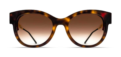 Tortoiseshell cat-eye sunglasses with gradient brown lenses and silver metal temples