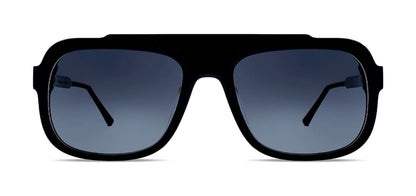 Aviator sunglasses in matte black acetate with gradient grey lenses and silver metal temples