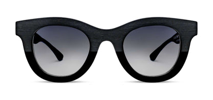 Thierry Lasry Consistency soft cat-eye sunglasses in matte black and shiny black gradient acetate, handcrafted in Italy, optimal UV protection