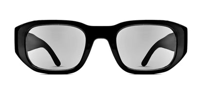 Thierry Lasry VICTIMY unisex futuristic rectangular sunglasses in solid black acetate with light grey tinted lenses