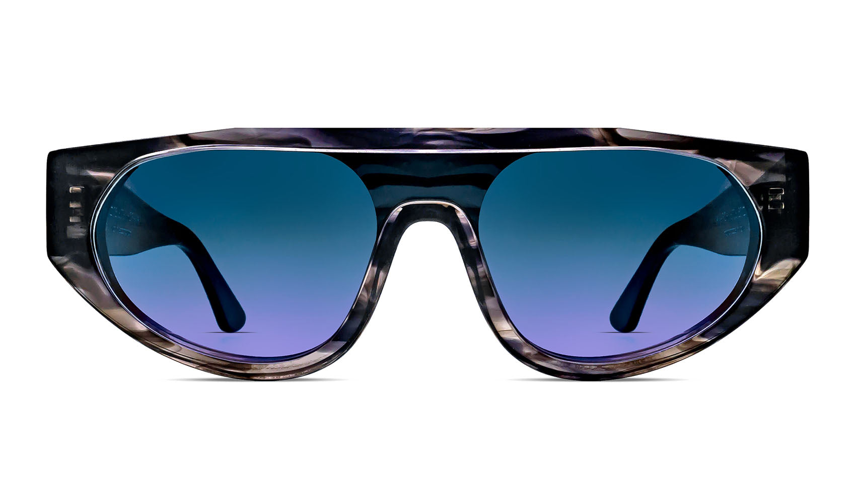90s-inspired shield sunglasses with futuristic wraparound design and purple tinted lenses