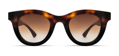 Thierry Lasry Consistency soft cat-eye sunglasses in black and tortoiseshell gradient acetate, handcrafted in Italy, optimal UV protection
