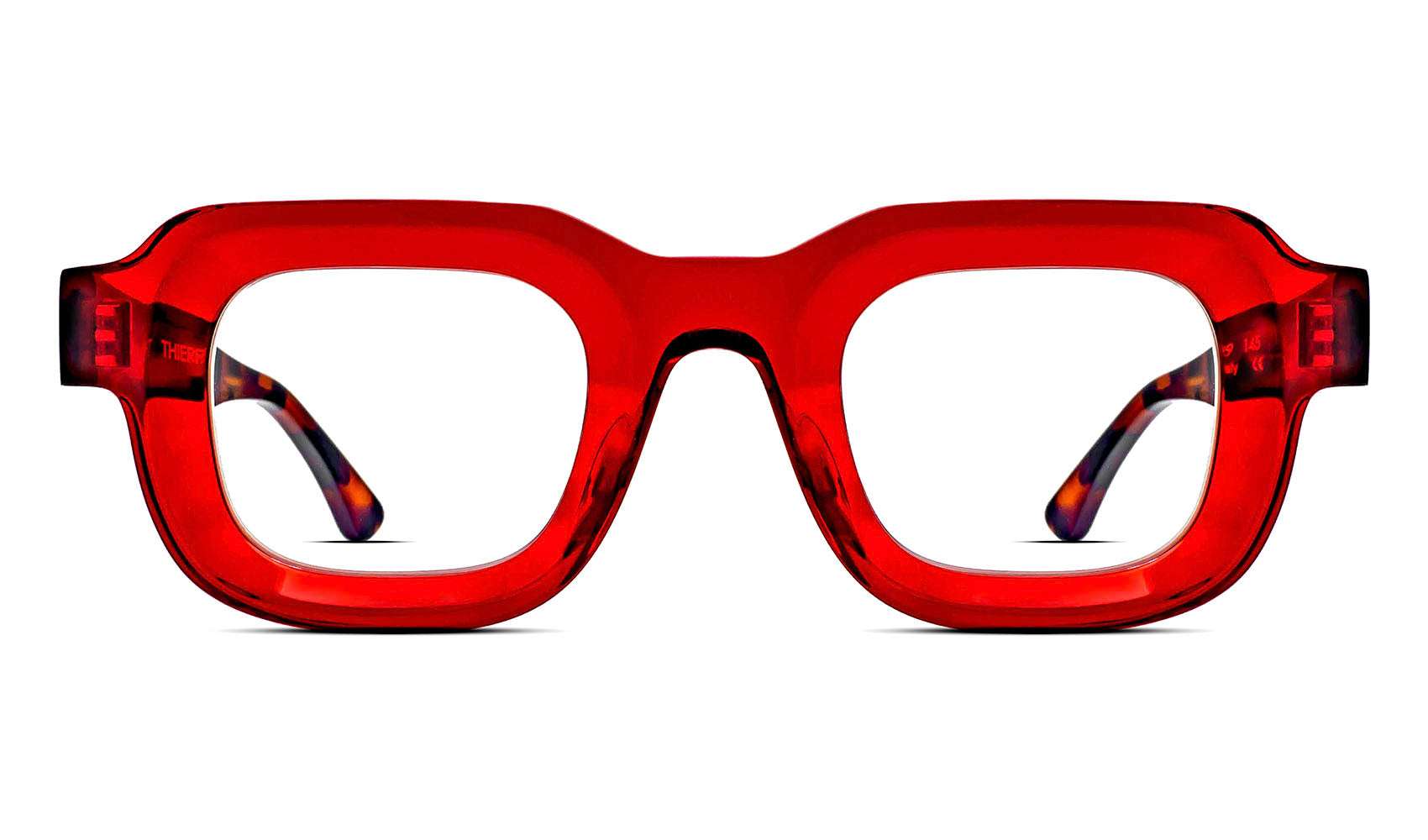 Thierry Lasry CLUBBY oversized square eyeglasses in translucent red acetate with beveled frame, handcrafted in Italy