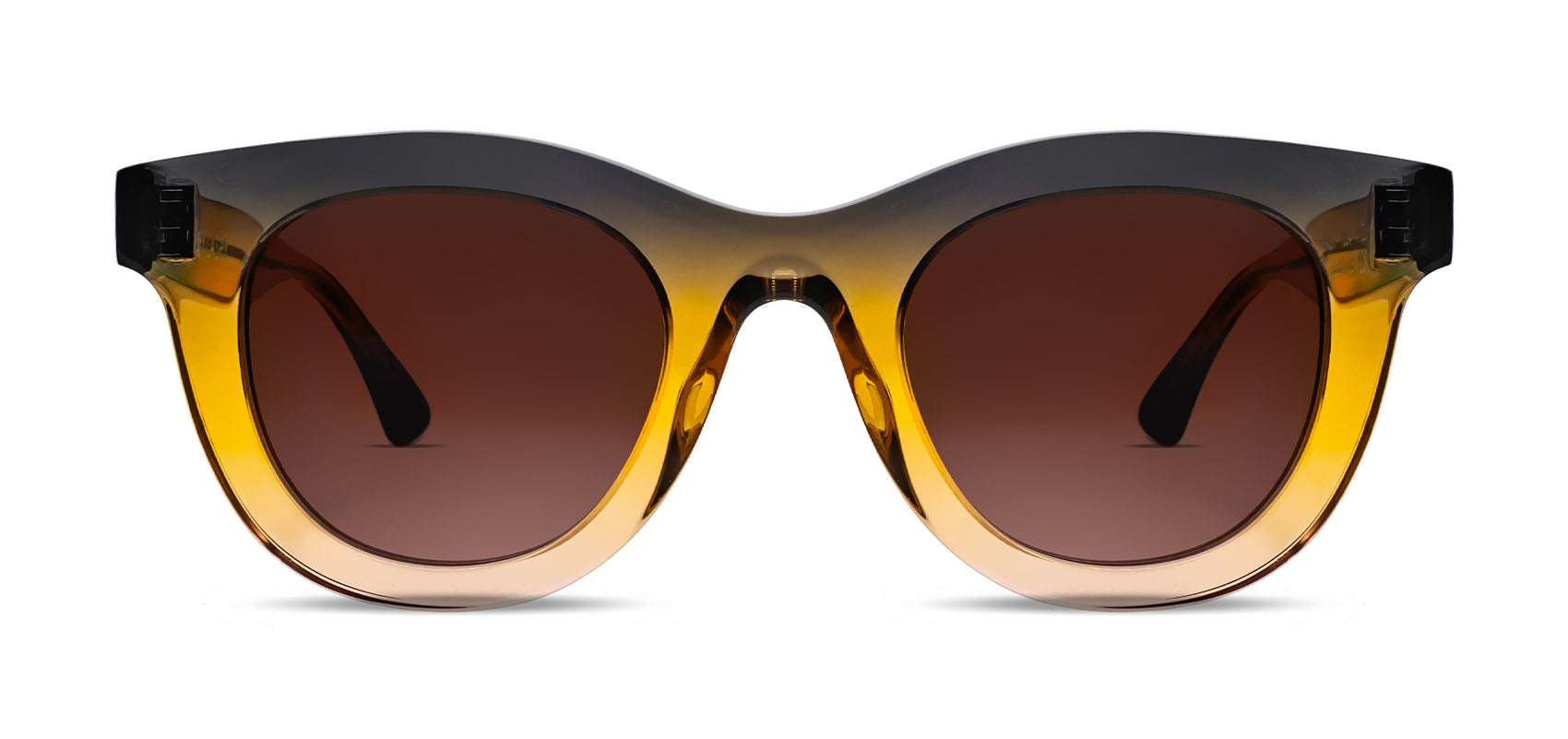 Thierry Lasry Consistency soft cat-eye sunglasses in grey and yellow gradient acetate, handcrafted in Italy, optimal UV protection