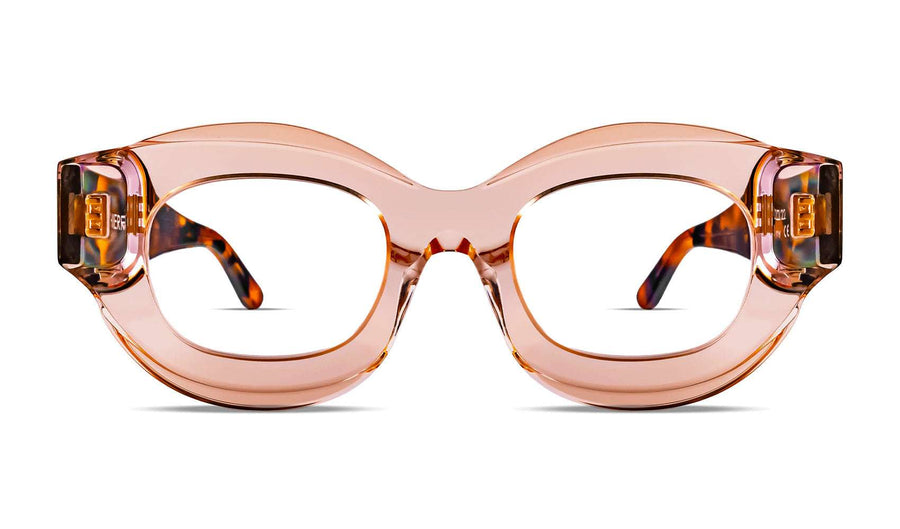 Thierry Lasry BUBBLY designer round eyeglasses in translucent peach acetate