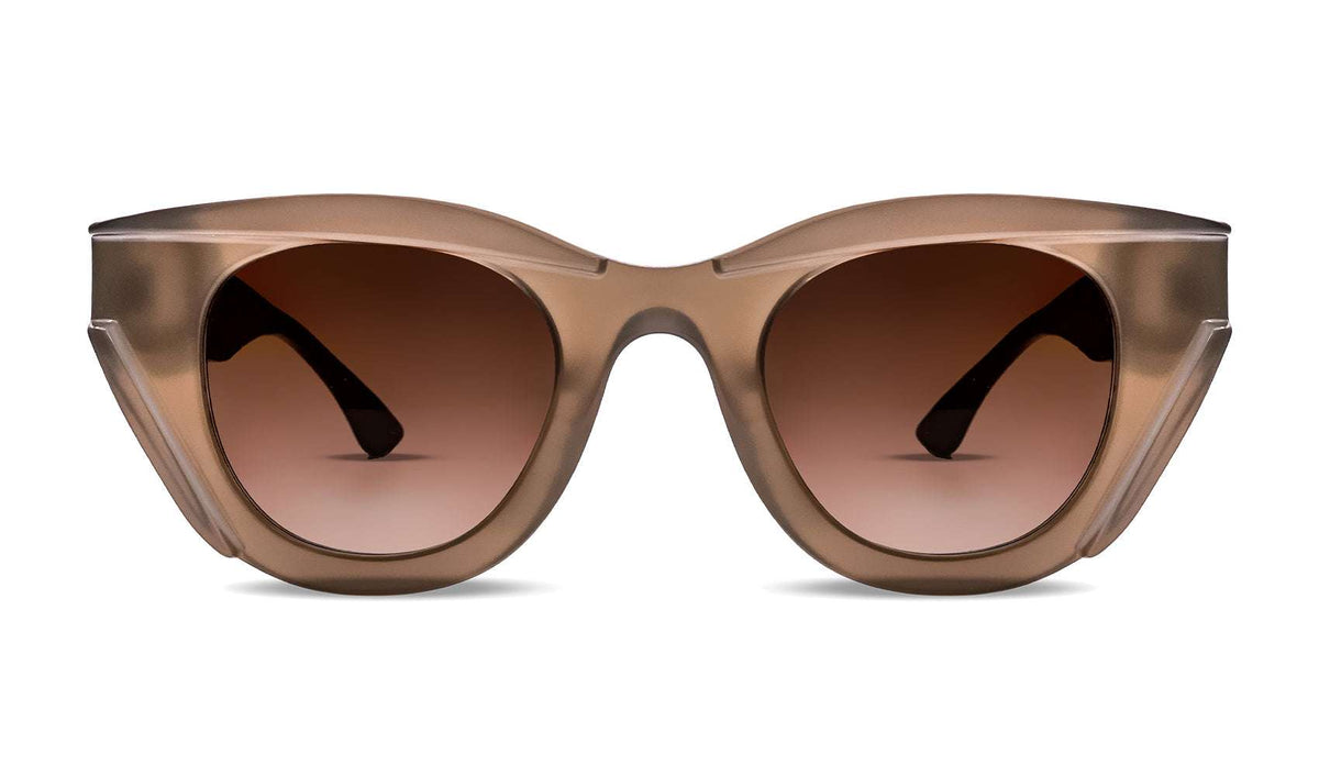 Thierry Lasry DISMISSY Luxury Cat-Eye Sunglasses, milky light brown acetate, optimal UV protection, handcrafted in Italy