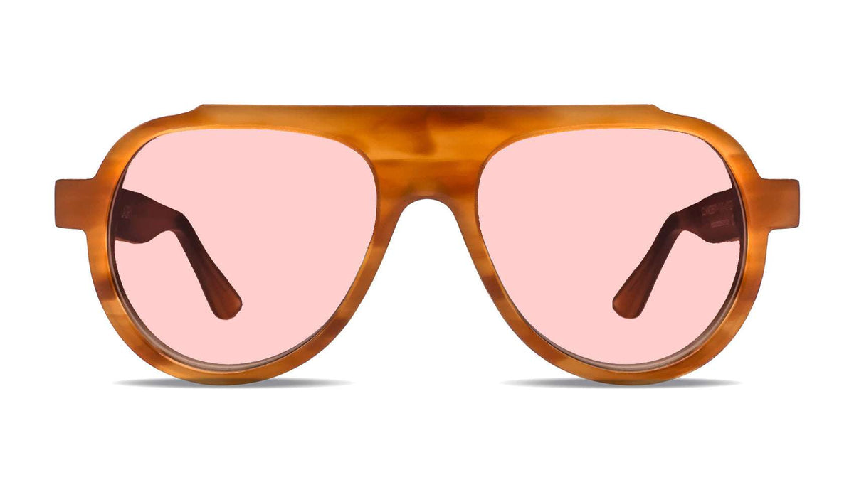 Brown unisex aviator sunglasses with pink tinted lenses – luxury designer eyewear for men and women