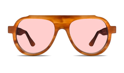 Brown unisex aviator sunglasses with pink tinted lenses – luxury designer eyewear for men and women
