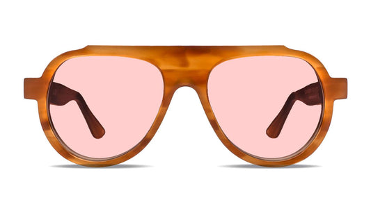 Brown unisex aviator sunglasses with pink tinted lenses – luxury designer eyewear for men and women