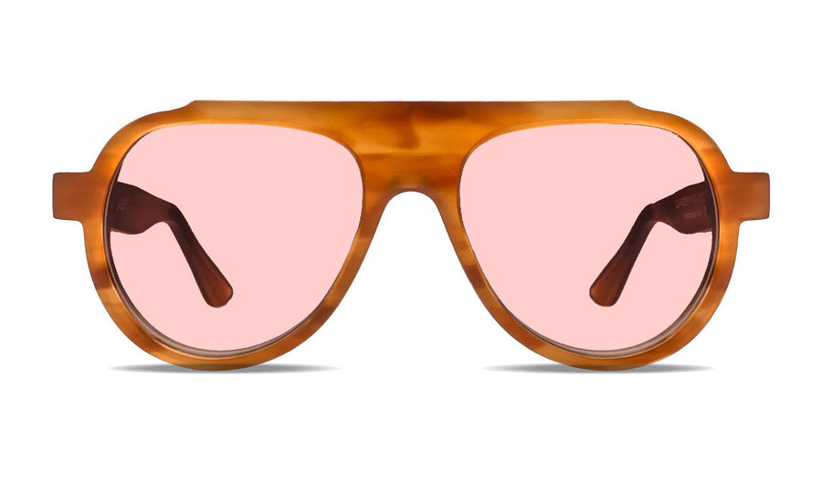 Brown unisex aviator sunglasses with pink tinted lenses – luxury designer eyewear for men and women