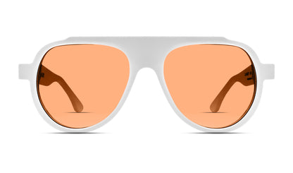 White unisex aviator sunglasses with orange tinted lenses – luxury designer eyewear for men and women