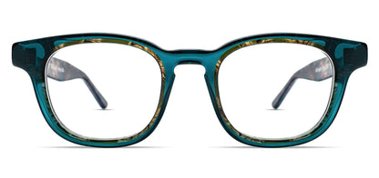 Thierry Lasry CLUMSY rectangular eyeglasses in translucent emerald patterned acetate, handcrafted in France
