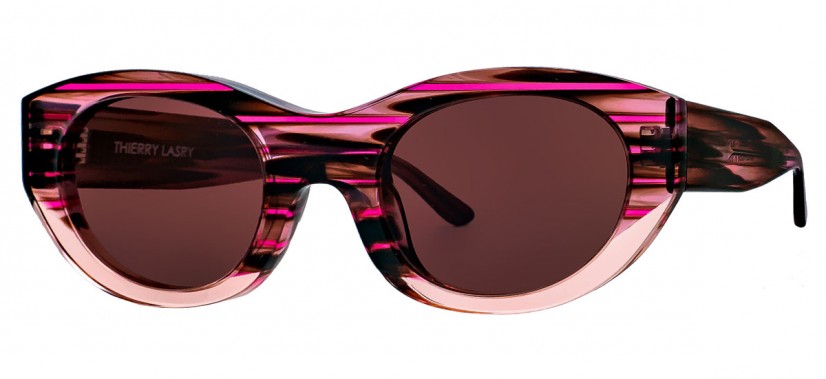 Thierry Lasry Exoty 6305 Pink Stripes & Clear Sunglasses 3/4 View