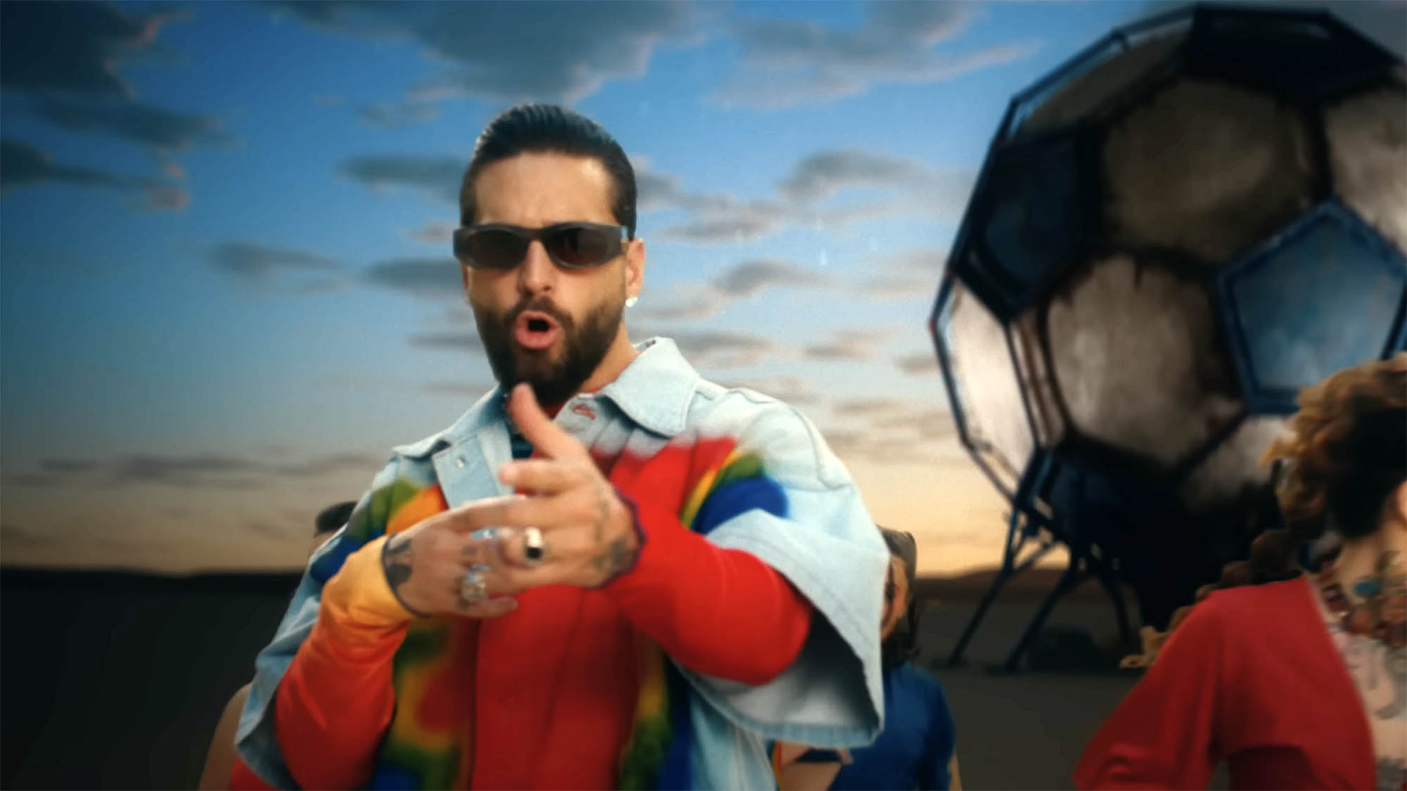 MALUMA wearing the THIERRY LASRY "MASTERMINDY" sunglasses in the official video of the 2022 FIFA WORLD CUP FAN FESTIVAL™ ANTHEM