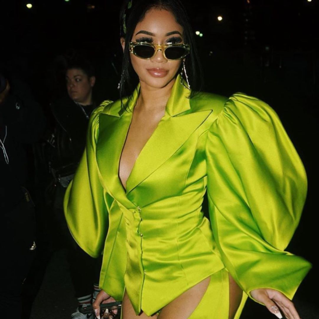 Saweetie wearing the KOCHÉ x THIERRY LASRY “COBALT”