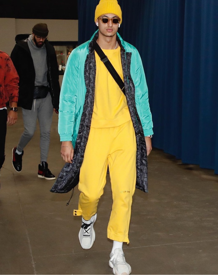 Kyle Kuzma wearing the RHUDE x THIERRY LASRY "RHODEO"