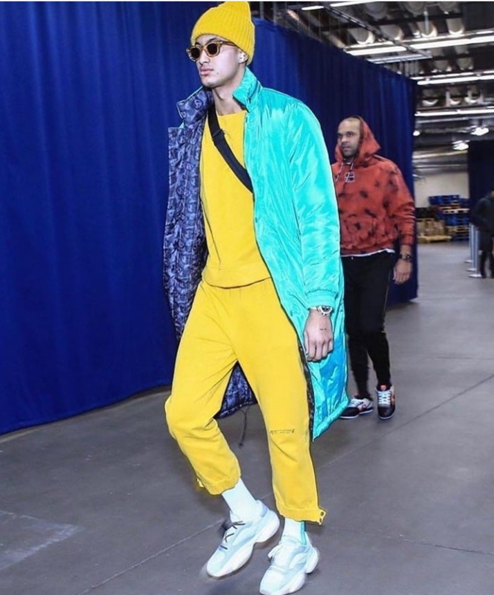 Kyle Kuzma wearing the RHUDE x THIERRY LASRY "RHODEO"