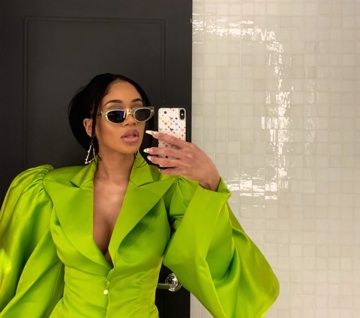 Saweetie wearing the KOCHÉ x THIERRY LASRY “COBALT”